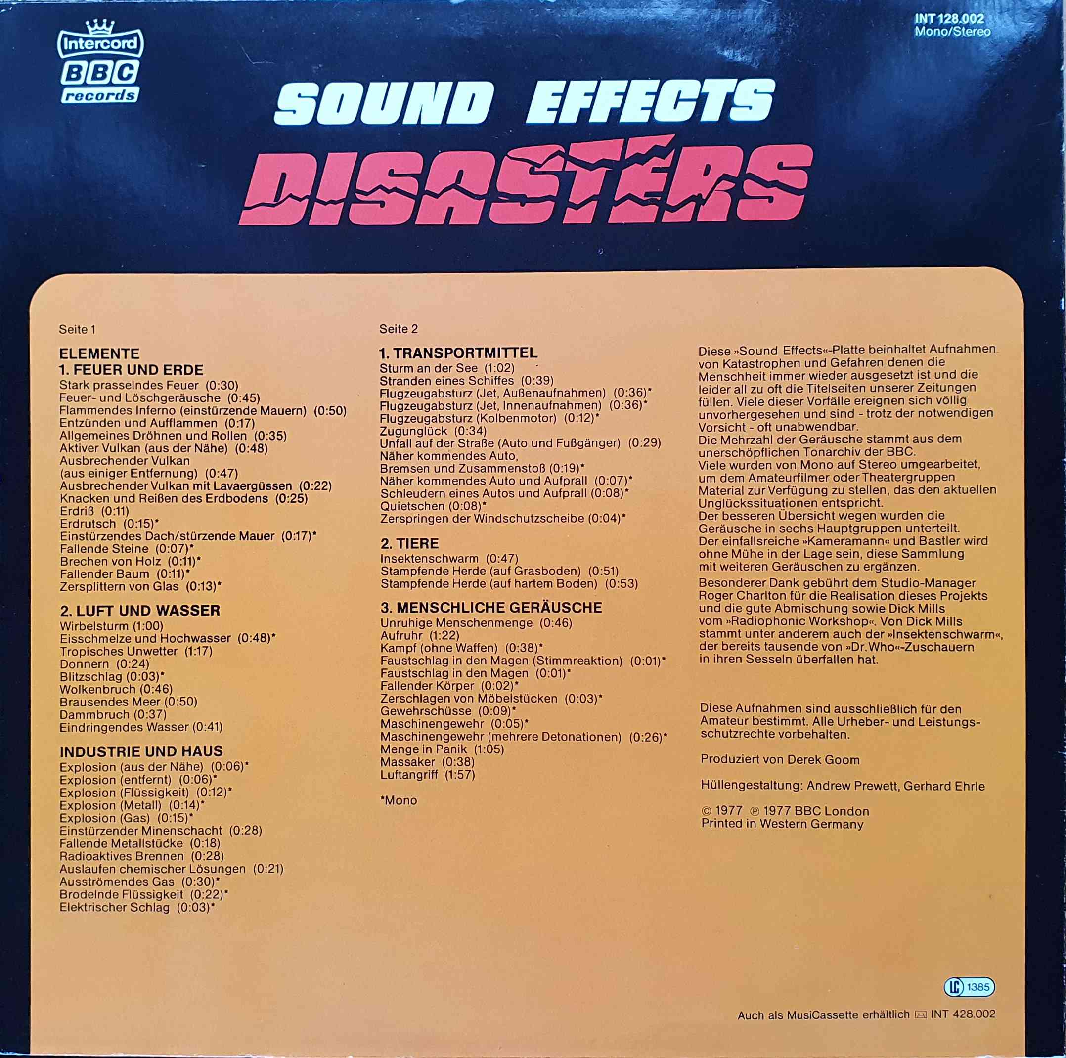 Picture of INT 128.002 Sound effects: Disasters by artist Various from the BBC records and Tapes library